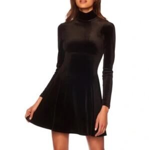 Susana Monaco Black Velvet Mock Neck Fit and Flare Mini Dress - Size S - NWT